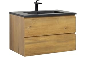 BADPLAATS B.V. Badezimmer Badmöbel Set Angela 80 cm - Schwarzes Waschbecken - Eiche - Unterschrank Schrank Waschbecken Waschtisch