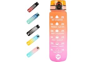 WHIPY 1L Water Bottle with Straw - Leak-Proof & BPA Free Reusable Sports Bottle - Motivational Time Markings for Hydration Durable Drink Bottle (Pink and Orange, 1000 ML/1Liter)