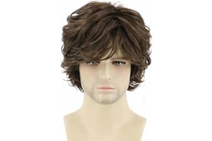 LeMarnia Herren Hellbraun Kurze Lockige Perücke Wellig Layered Synthetische Perücke Halloween Cosplay Perücke