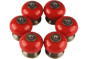 Larcele Vintage Schrankknöpf Türknopf Keramik Griffe für Schublade,Rund,6 Stück CTLS-01 (Rot)