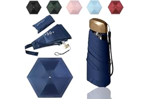 Tirimbeles Paraguas Plegable de Bolsillo para Viaje, Sombrilla de Mano 6 Varillas, Mini Paraguas Protección Solar UV, Compacto y Elegante con Funda, Ideal Viajar y Bolsos Pequeños