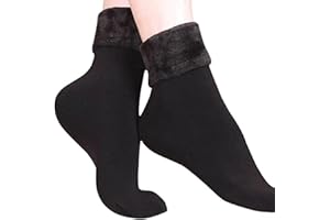 MIZAH Women Winter Warm Fur Lined Socks (Black)
