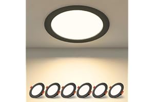 BAGZY Downlight LED Techo Empotrable 7W Negro 220V IP44 Blanco Neutro 4000K Interior Focos Techo Redondo Extraplano Recorte 65-75mm Ojos de Buey LED para Baño Cocina Pack de 6（Modelo sin conductor）