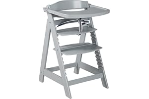 roba Wooden Adjustable Highchair 'Sit Up Click & Fun' - Grow-Along Highchair for Babies and Children with Food Tray and Safety Bar + Click Lock (Taupe)