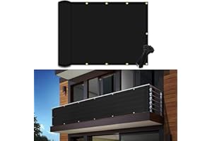 POYEE Brise Vue Balcon 90x500cm, Résistant aux UV et Imperméable - Protection Contre Le Vent et Les Intempéries pour Jardin et Balcon avec Attaches Zippées - Couleur Noir