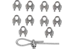 RSHUHX M6 Morsetti per Cavo Morsetti Serracavo Morsetto per Fune Metallica Fermacavo in acciaio inossidabile 304 a forma di U Serracavo acciaio per Cavo Tenda da Sole Stendibiancheria 10 pezzi