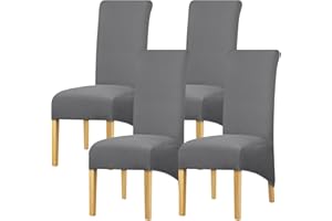 Leorate High Back Chair Covers Stretch Spandex Fabric XL size Chair Slipcover Seat Cover for Home Dining Room Kitchen Hotel Dark Grey 4 pieces
