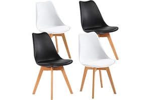 EGGREE - Lot de 4 chaises pour Salle à Manger/Bureau, avec Pieds en hêtre Massif, sans accoudoirs, rembourrées, au Design pour Un Confort Maximum, 2 Blanc + 2 Noir