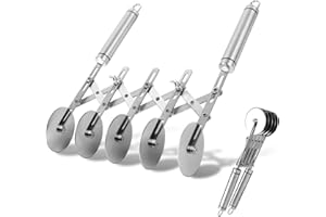 Foyucool Tagliapasta a 5 Ruote, Rotella Tagliapizza Regolabile, Espandibile Rotella Tagliapasta, Larghezza Regolabile, Acciaio Inossidabile per Alimenti, per Pizza, Pane e Torte