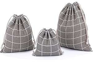ABARÍA abaria 3 pz Sacchetto Coulisse Cotone, piccolo Organizer Borsa per Giocattoli, Valigia Bambini, Abbigliamento per neonati, tartan grigio