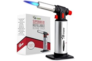 Jo Chef Kitchen Torch, Blow Torch - Refillable Butane Torch With Safety Lock & Adjustable Flame & Fuel gauge - Culinary Torch, Creme Brulee Torch For Cooking Food, Baking, BBQ + FREE Recipe eBook