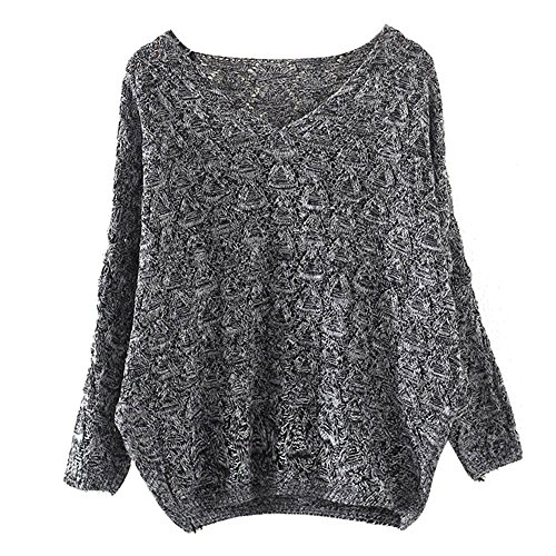 Susenstone Col V Femme Hiver Col Roulé Pull Pas Cher A La Mode Chaud en Tricot Chandail Chemises Manche Chauve-Souris Sexy Sweater Blouse (Taille Unique, Gris foncé)