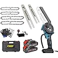 GearZone Cordless Chainsaw 6 and 8 Inches, 2-in-1 Mini Chainsaw with 2pcs Batteries and Charger, Small Chainsaw Portable Wood Cutter One-Handed Chainsaw for Trees, Gardening, Forests (Blue)