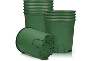 Muzhira Flower Pot, 17.8 cm, 5 Breathable Plastic Plant Pots for Indoor and Outdoor Use, Bonsai Plants, Aloe, Herbs, Orchids and More - Green