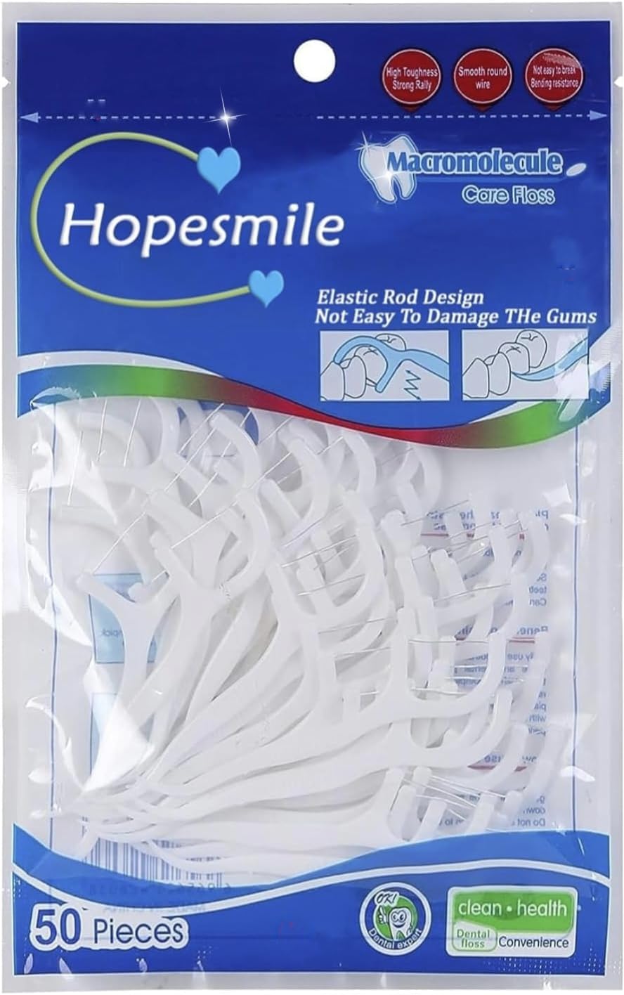 Hopesmile 3 in 1 Tooth Cleaning Dental Floss 50piece Fresh Toothpick Flossing Set for Clean Teeth Fresh Breath and Healthy Gu