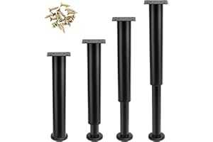 QWORK® 4 pièces Pieds de Meuble réglables en Hauteur 25-42 cm Noir, Pieds de Meuble avec vis, pour canapé, lit, Armoire