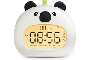 BANDIANCY Panda Alarm Clock for Kids Children, LCD Night Light Dimming, USB Rechargeable Sleep Trainer, 3 Alarms Timer Wake up Helper for Boys & Girls Bedroom Decor Gifts