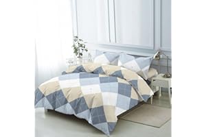 BESCH Juego de Funda Nórdica Microfibra 4 Piezas Ultra Suave, Ligero y Transpirable para Cama 135-1 Funda Edredón 220x220cm, 2 Fundas de Almohada 50x75cm y Bajera Ajustable 135x200+25cm (Geometrico)