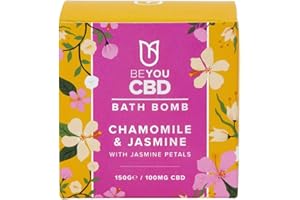 BeYou CBD Bath Bomb - Chamomile & Jasmine with Jasmine Petals | 100% Pure & Natural Oils | 100mg CBD | Soothe, Relax & Restore Sore Muscles