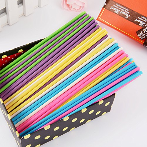 eBoot Lollipop Sticks Cake Pops Stiele für Weihnachten und Geburtstagsfeier, 6 Zoll, 150 Stück (Blau, Weiß, Purpurrot, Gelb, Rosafarben, Grün) - 5