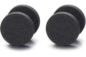 COOLSTEELANDBEYOND Nero Satinato Sabbia Opaca Cerchio Orecchini da Uomo Donna, Finto Dilatatore Fake Plug, Acciaio, 1 Paio