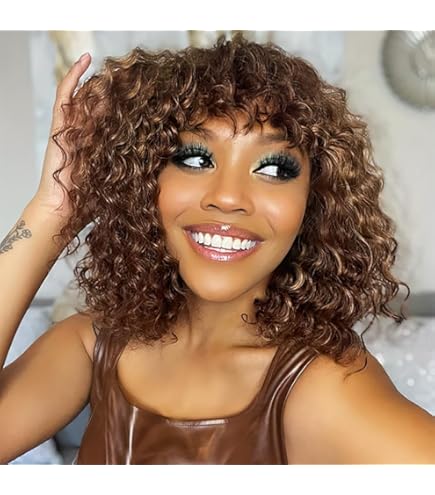 Perruque Courte Et Bouclée Brune De 10 Pouces En Fibres Synthétiques