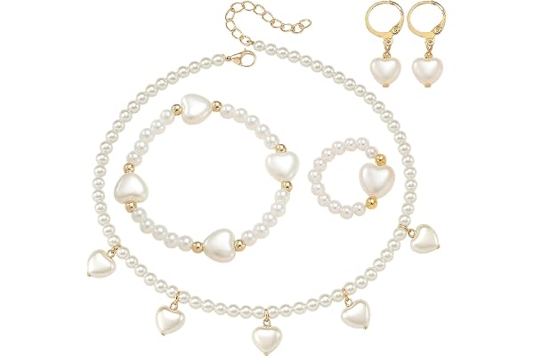 GWAWG Flickor pärlsmycken set, hjärta fjäril halsband örhänge armband ring set för liten flicka, prinsessa klä upp barn smyck