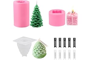 Rayong Lot de 3 moules à bougies de Noël pour la fabrication de bougies en forme de sapin de Noël en forme de pomme de pin - Moule en résine de silicone pour la fabrication de bougies de Noël,