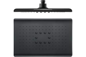 GLYYR Alcachofa de Ducha, Rectangular Alcachofas Fijas para Ducha de Alta Presión ABS Ultra Delgado Rociador Ducha Efecto Lluvia, G1 / 2" Conexión, 270×180 mm,Negro
