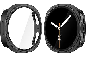 YoLin 2 Pack Hard Protective Case with Tempered Glass Screen Protector Compatible Samsung Galaxy Watch 8 44mm, PC Ultra-Thin All-around Cover For Samsung Galaxy Watch 8 44mm (2 Black)