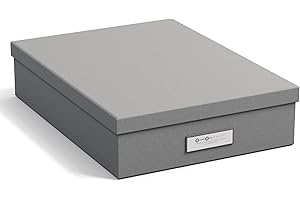 Bigso Box of Sweden Document Box for A4 paper, Brochures and Notes - Box with Lid and Handle - Fibreboard and Paper Box Storage with Lid - Grey
