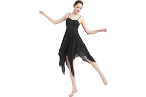 FYMNSI Women Lyrical Dance Costume Modern Contemporary Ballet Dancewear Spaghetti Strap Handkerchief Hem Chiffon Flowy Camisole Dress Stag Performance Clothing