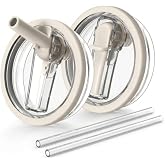 TSUOUKL 2 Pieces Replacement Lids for Stanley Cup 40 oz, Spill Proof Lid with 2 Straws, Reusable and Anti-Dust Accessories fo