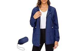 PONCEAU Ladies Lightweight Waterproof Jacket Windbreaker Thin Hooded Bicycle Rain Jackets Wind Jacket Packable Travel Active Outdoor