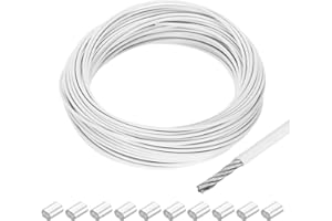 ‎QUARKZMAN QUARKZMAN Drahtseil Edelstahl 30M x 2 mm Stahlseil PVC ummantelt mit 10 Aluminiumhülsen Sicherungsdraht Aufhänger für Bilder Vorhang Geländer Outdoor Gartenmöbel Sonnensegel, Weiß