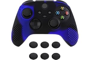 eXtremeRate PlayVital Funda de Silicona para Xbox Series X/S, Carcasa Antideslizante con 6 Thumb Grips, Protector Ergonómico, Accesorios para Xbox Series X/S - 3D Tachonado (Azul Negro)