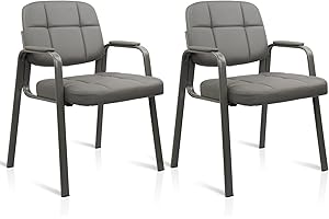 CLATINA Waiting Room Guest Chair with Bonded Leather Padded Arm Rest for Office Reception and Conference Desk (Grey 2 Pack)