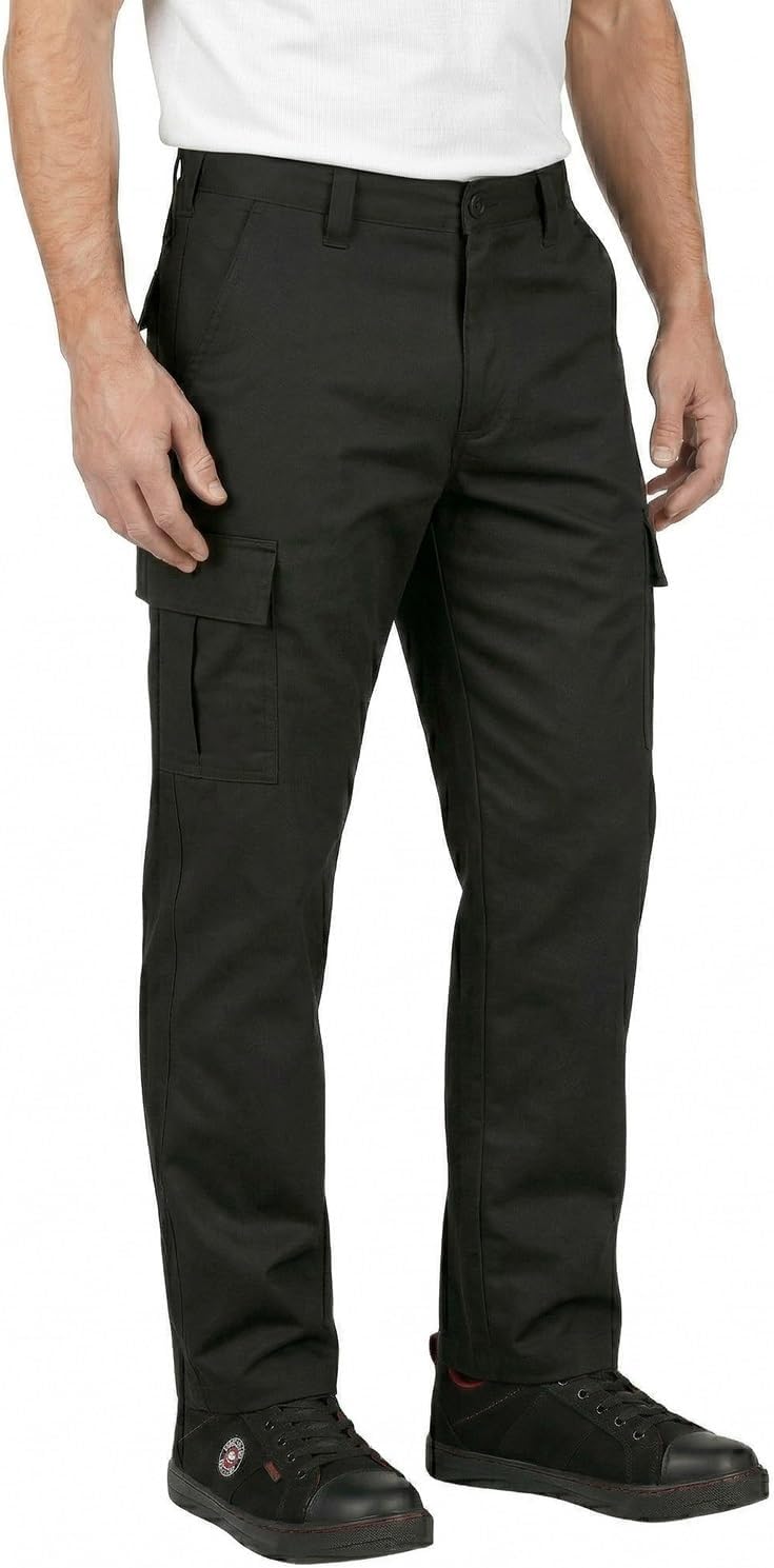 Lee Cooper Men's Cargo Trousers with Multi Pocket Easy Care Safety Workwear Pants Durable Heavy-Duty Work Trouser Regular Fit Button & Zip Closure Pant for Men Casual Wear (Black, 36W / 33L)