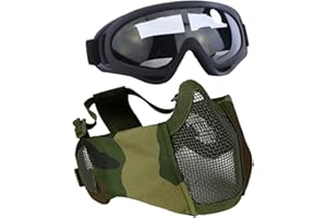 AOUTACC Juego de equipo de protección para airsoft, máscaras de malla de media cara con protección auditiva y juego de gafas para CS/caza/paintball/tiro