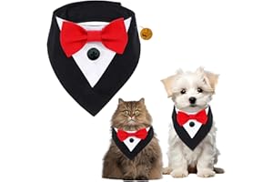 Sage Square Trendy Tuxedo Bandana for Pets Perfect for Special Occasions Like Weddings, Birthdays & Parties Easy to Wear, Comfortable Fit Luxury Apparel for Dogs & Cats (Black & Red, Small)