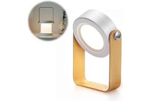 ALLOMN Schreibtisch Tischleuchte, Tragbares Klapp Teleskop Nachtlicht LED Leselampe Holzgriff Laternenlampe, 3 Stufig Dimmbare Helligkeit, USB Aufladung, Augenpflege (Warmweiß)
