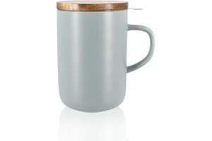 OGO LIVING Ogo kubek do herbaty z drewnianą pokrywką, szary (Gris Bleuâtre), 14 x 9 x 14 (cm)