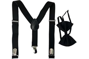 HISUNBEN Set di papillon per ragazzi con bretelle elastiche a Y con clip forti per bambini, bretelle regolabili per bambini dai 1 ai 14 anni, Set nero, Taglia unica