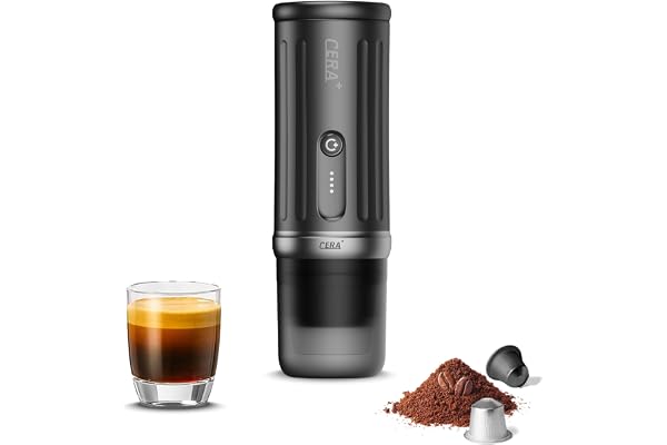 CERA+ Machine Espresso Portable Autochauffante,Jusqu'à 8 Tasses par Charge 20 Bar,3*4500mAh,CERApresso Compatible Capsules NS & Café Moulu,Machine à Café Électrique pour Camping,Bureau&Voiture/Voyage