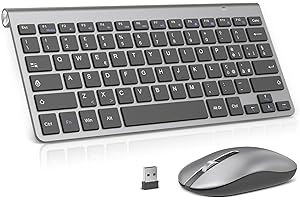Tastiera e mouse Wireless, PINKCAT 2.4G Set di tastiera ultrasottile e mouse ergonomico silenzioso con 12 tasti di scelta rapida multimediali per computer, PC, laptop, desktop (grigio)