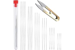AMANDELIZABE Lot de 18 aiguilles à perles - 6 tailles - Aiguilles à perles à gros œil - Aiguilles à perles avec bouteille d'aiguille - Aiguilles à perles pour enfiler des perles - Aiguilles à coudre en acier