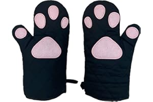 BAMINX Ofenhandschuhe mit Katzenpfoten-Design, hitzebeständige Ofenhandschuhe, Baumwollhandschuhe für Küche, Backen, Kochen, Grillen, 1 Paar lustiger Ofenhandschuh (schwarz)