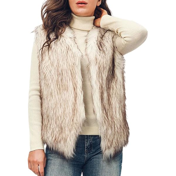 Haozaikeji Gilet Court Fausse Fourrure Femme – Chaud, Moelleux, Sans Manches, Col V, Tendance Automne-Hiver