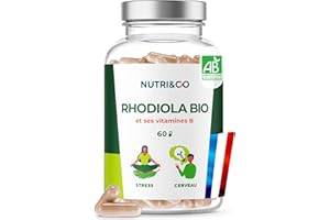 NUTRI & CO Rhodiola Rosea BIO - Extrait 100% Naturel titré en Rosavine & Salidroside + Complexe Vitamine B - Complément Alimentaire Anti Stress Naturel - 60 gélules Vegan Fabriqué en France
