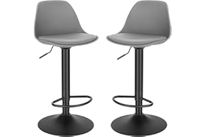 EUGAD Coppia Sgabello da Bar Moderno Sgabello Alto con schienale in Simipelle Sedia Alta da Cucina Regolabile Girevole Grigio 0650BY-2